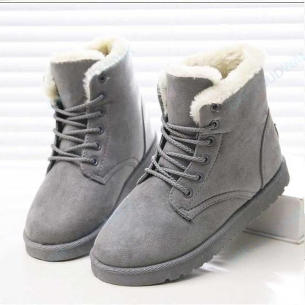 Womens gray fuzzy ankle boots!